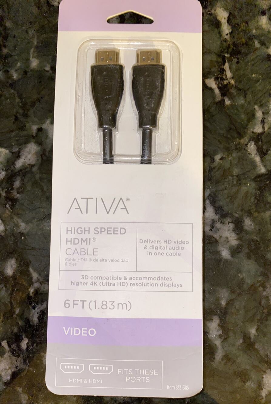 New Ativa High Speed HDMI Cable 6 Foot Black Item 833-385